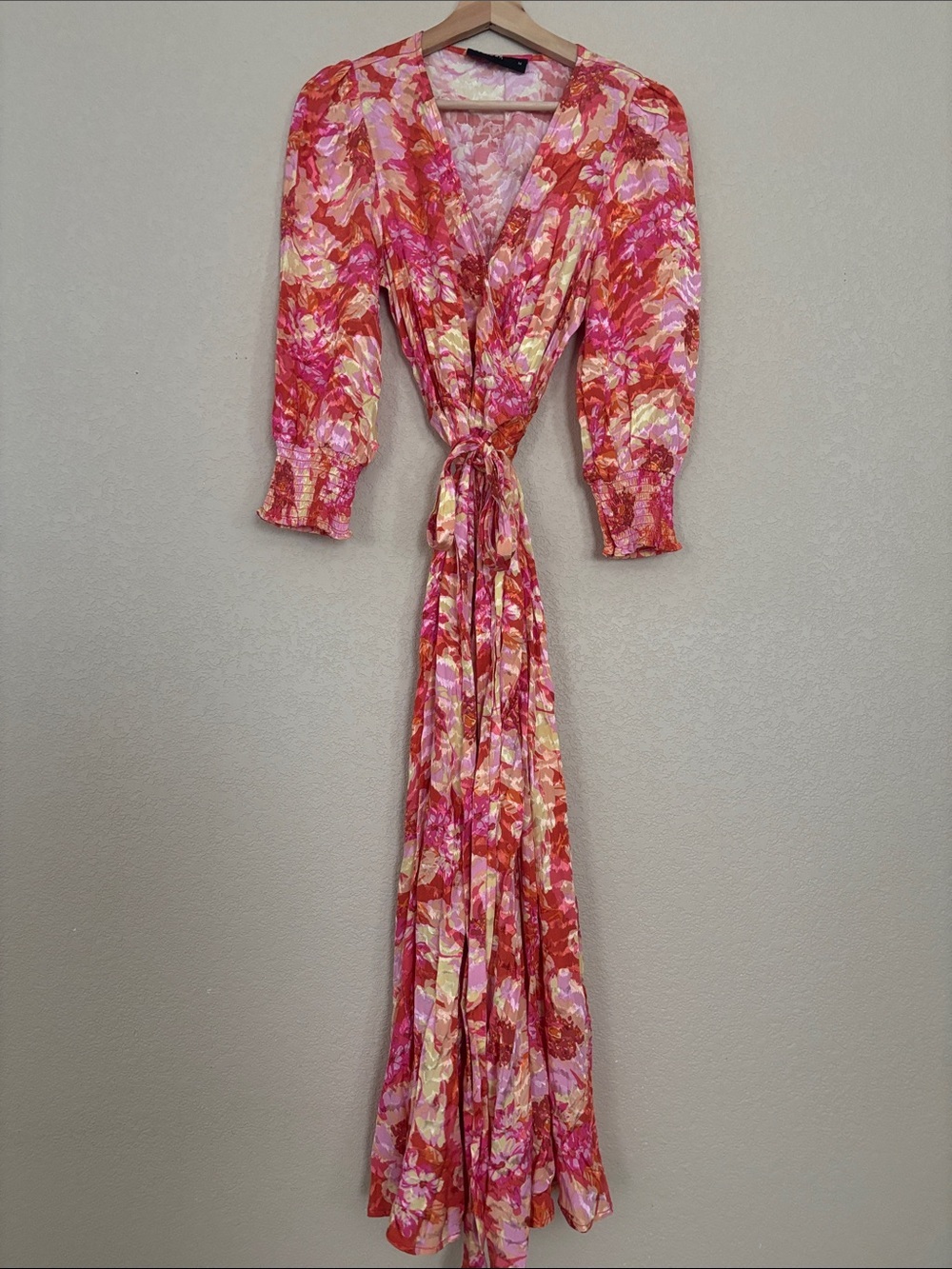 DECJUBA Floral Pink Wrap Maxi Dress